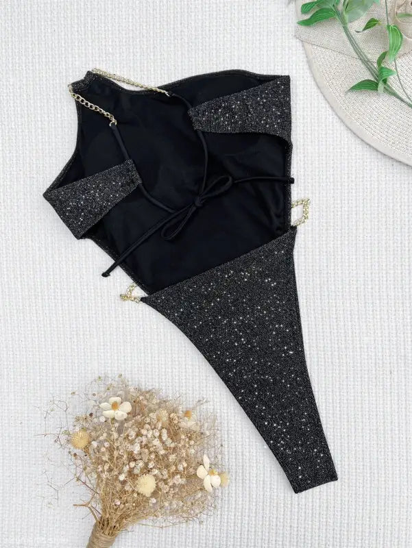 Black glittery diamond swimsuit from the Diamond Swimsuit Boho Nylon Summer Top collection with free shipping