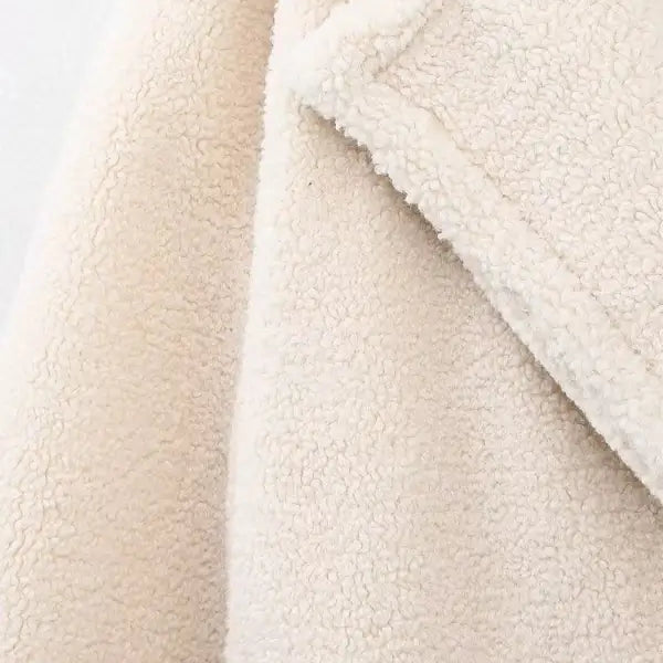 Creamy sherpa-textured Double Breasted Casual Fleece Overcoat Jacket for Fall/Winter
