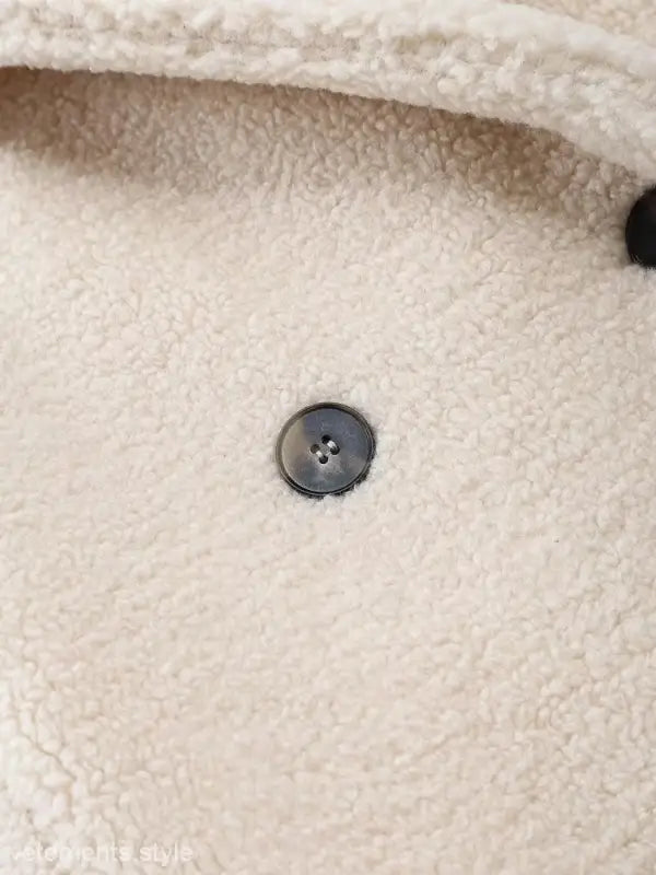 Creamy textured fabric with buttons on Double Breasted Casual Fleece Overcoat Jacket