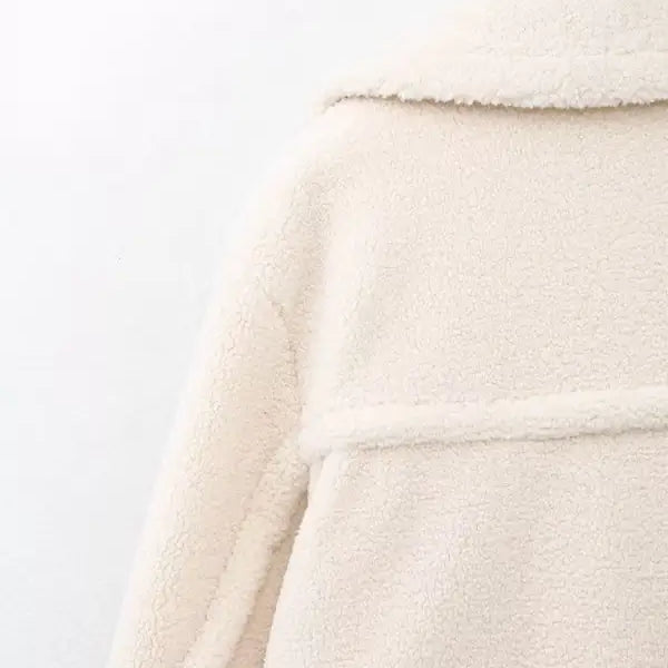 Cream-colored textured Double Breasted Casual Fleece Overcoat Jacket for Fall/Winter