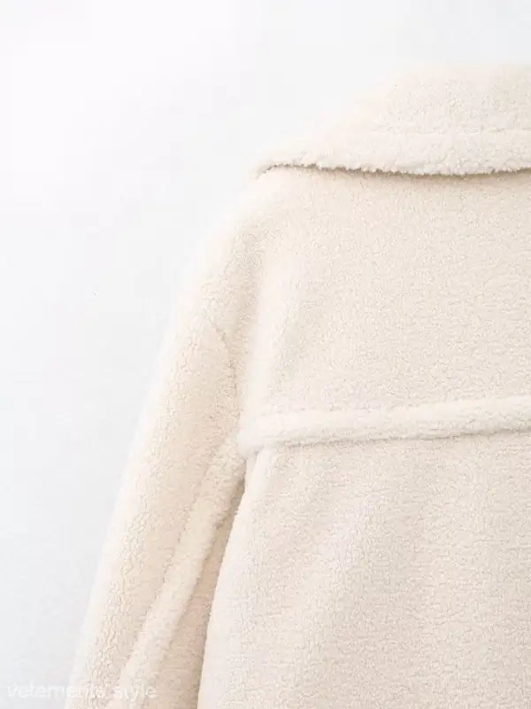 Cream-colored textured Double Breasted Casual Fleece Overcoat Jacket for Fall/Winter
