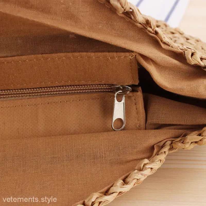 Tan woven handbag with zipper compartment from Durable Cross Bohemian Bag collection