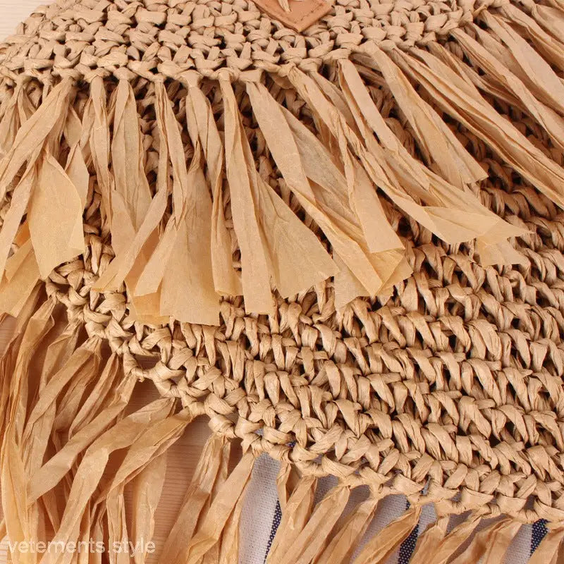 Woven straw Semicircle Tassel Shoulder Bag with fringe and unique maintenance care