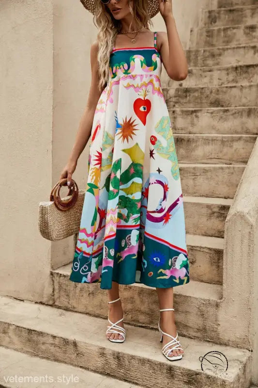 SPAGHETTI-STRAP FLORAL PRINT DRESS-VETEMENTS