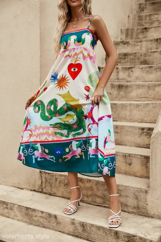 SPAGHETTI-STRAP FLORAL PRINT DRESS-VETEMENTS