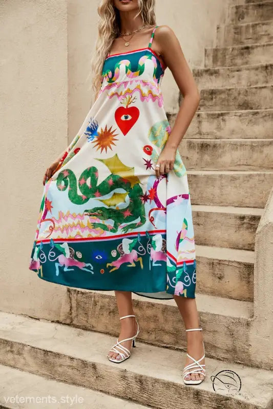 SPAGHETTI-STRAP FLORAL PRINT DRESS-VETEMENTS