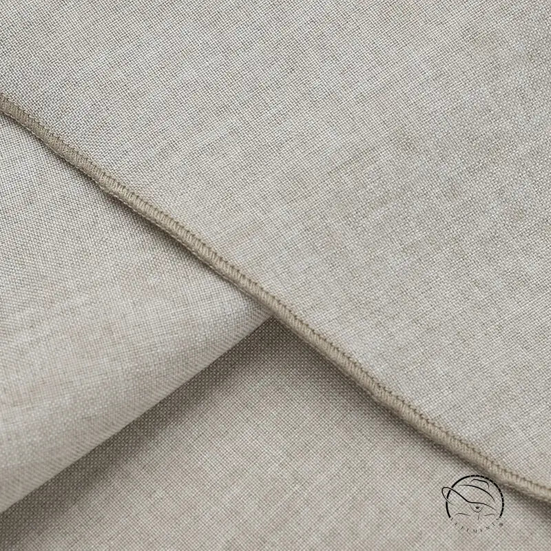 Elegant A-line midi dress in beige linen with crew neck sleeve texture