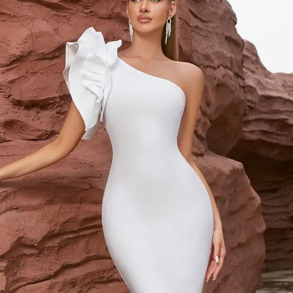 ELEGANT ONE SHOULDER RUFFLED DRESS-VETEMENTS