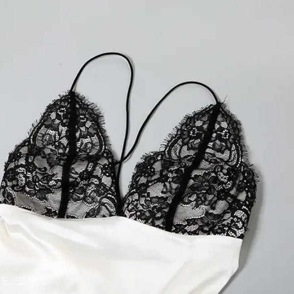 White and black lace lingerie top for Elegant Backless Lace Split Dress styling