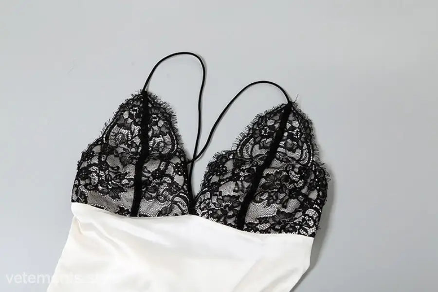 White and black lace lingerie top for Elegant Backless Lace Split Dress styling