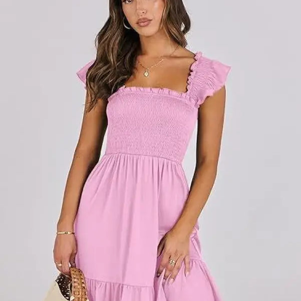 Pink smocked bodice dress from Elegant Backless Short Mini Dress collection