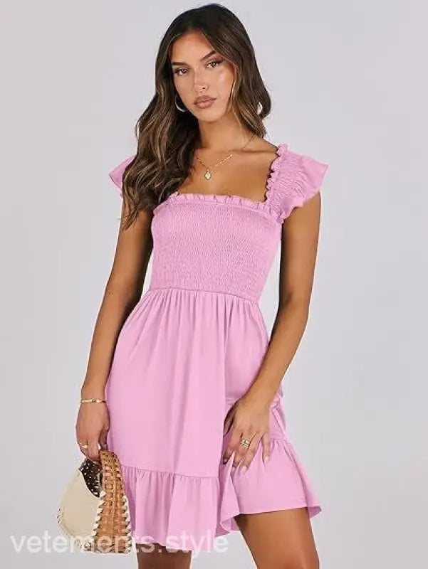 Pink smocked bodice dress from Elegant Backless Short Mini Dress collection