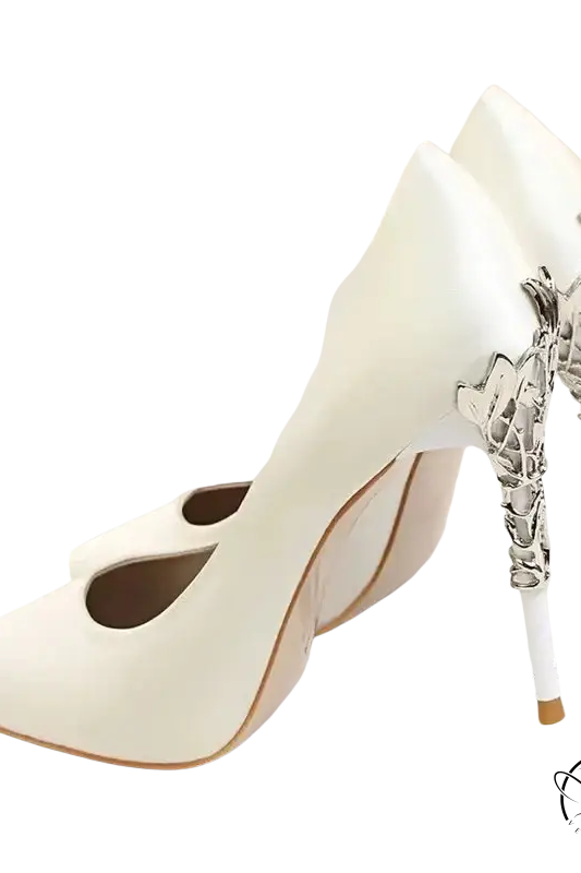 Elegant Bigtree womens pumps: white satin high-heeled with silver heel embellishments