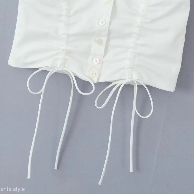 White button-up shirt with drawstring lace shell for stylish casual beach outfits