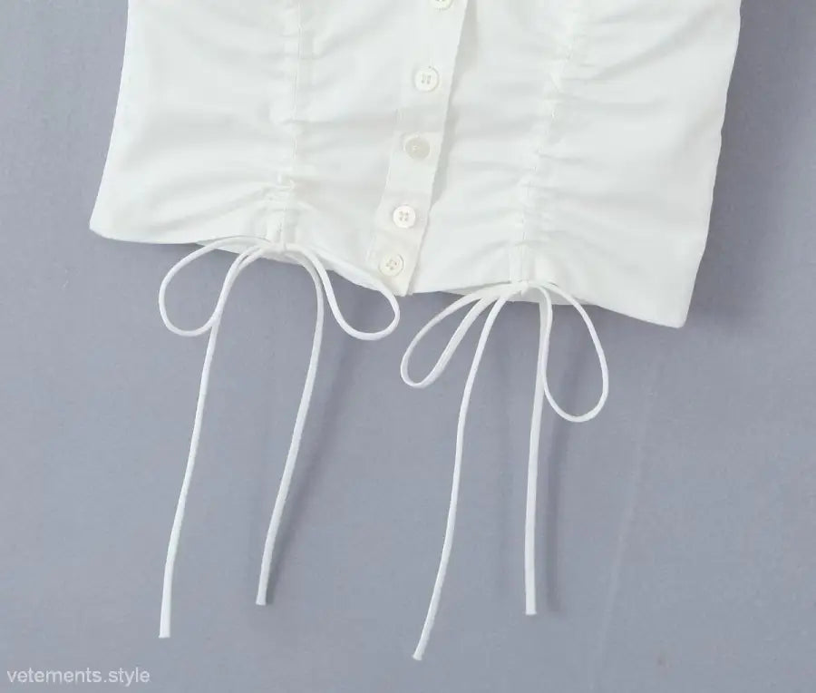 White button-up shirt with drawstring lace shell for stylish casual beach outfits
