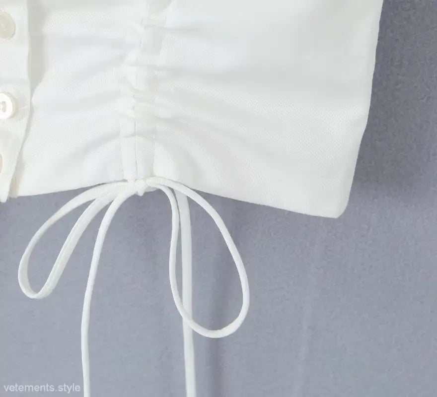 White drawstring blouse from casual skirt set ideal for summer beach outfits