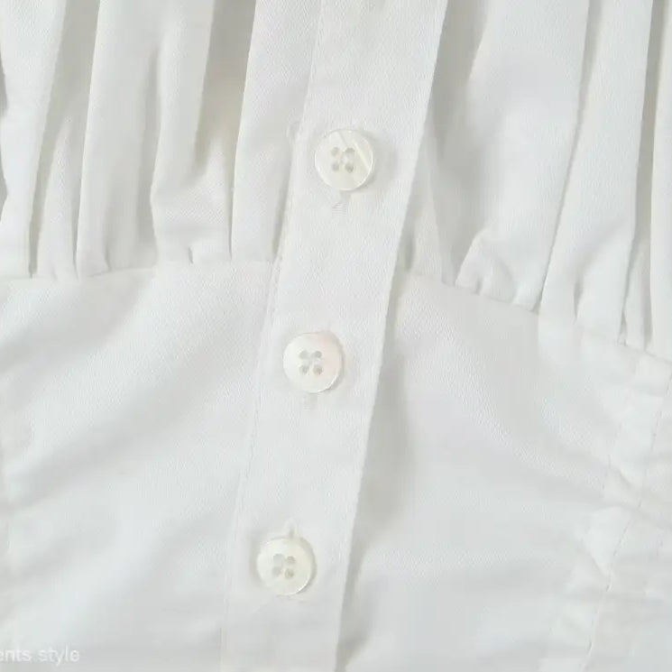 White button-down shirt perfect for Elegant Casual Skirt Set with Puff Sleeves for beach wear