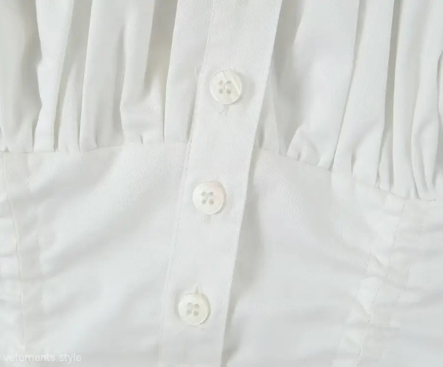 White button-down shirt perfect for Elegant Casual Skirt Set with Puff Sleeves for beach wear