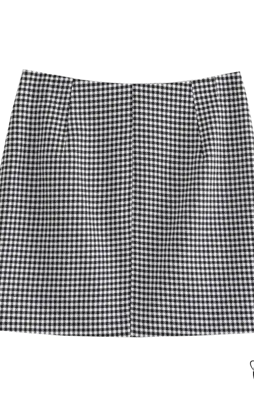 Black and white checkered skirt paired with Elegant Casual Small Plaid Blazer for spring style