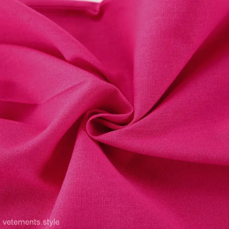 Crumpled fuchsia fabric of Elegant Cotton Linen Suit Two Piece Set with Slim Fit Vest