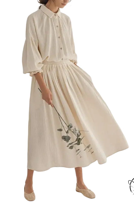 Elegant cream collared top with lantern sleeve niche design