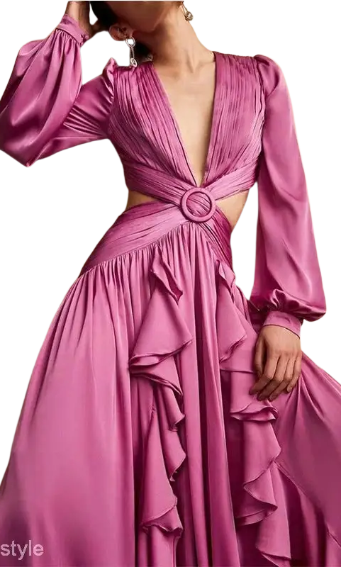 Long-sleeved pink cut-out dress for red carpet elegance at summer events