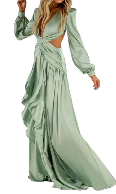 Sage green cutout maxi dress for red carpet elegance