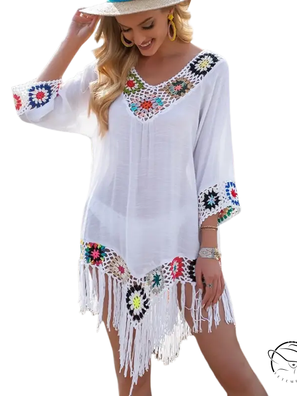 Elegant white comfy beachwear dress with crochet details