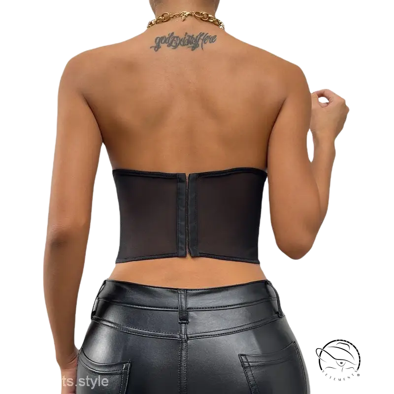 Elegant floral boning corset with black strapless bustier and lace details