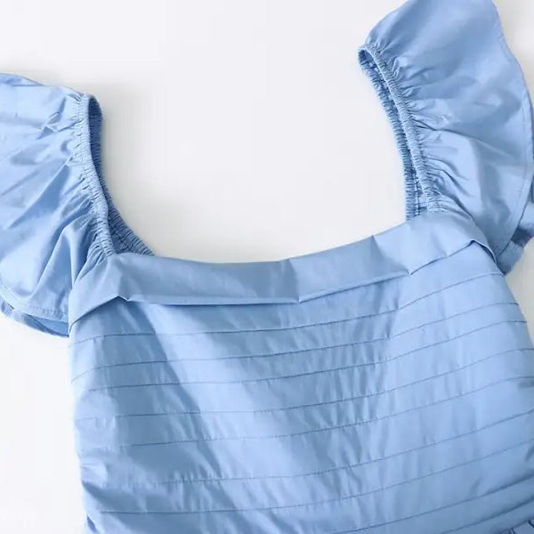 Light blue ruffled dress bodice of the Elegant Flying Dress with butterfly sleeves