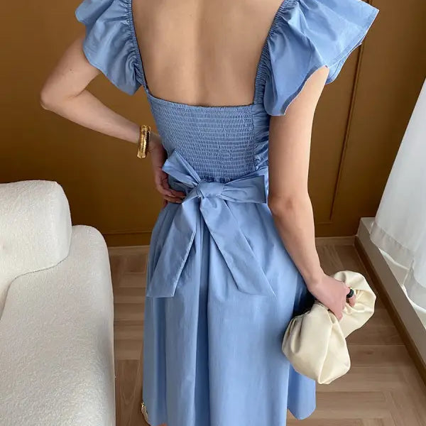 Light blue ruffled sleeve dress showcasing the Elegant Flying Dress design