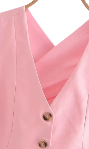 Elegant French style pink button-down sleeveless V-neck vest