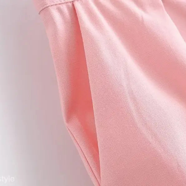 Pink fabric pocket on elegant French style sleeveless V-Neck polyester dress