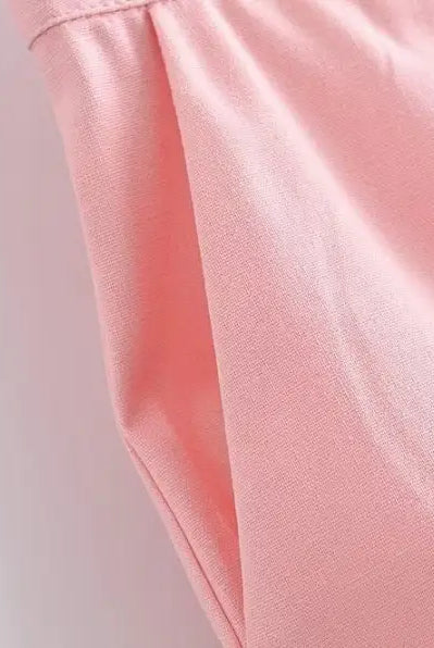 Pink fabric pocket on elegant French style sleeveless V-Neck polyester dress