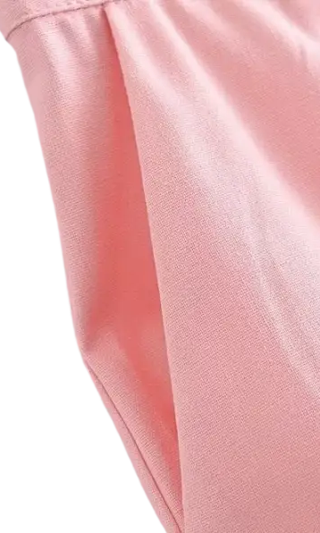 Pink fabric pocket on elegant French style sleeveless V-Neck polyester dress