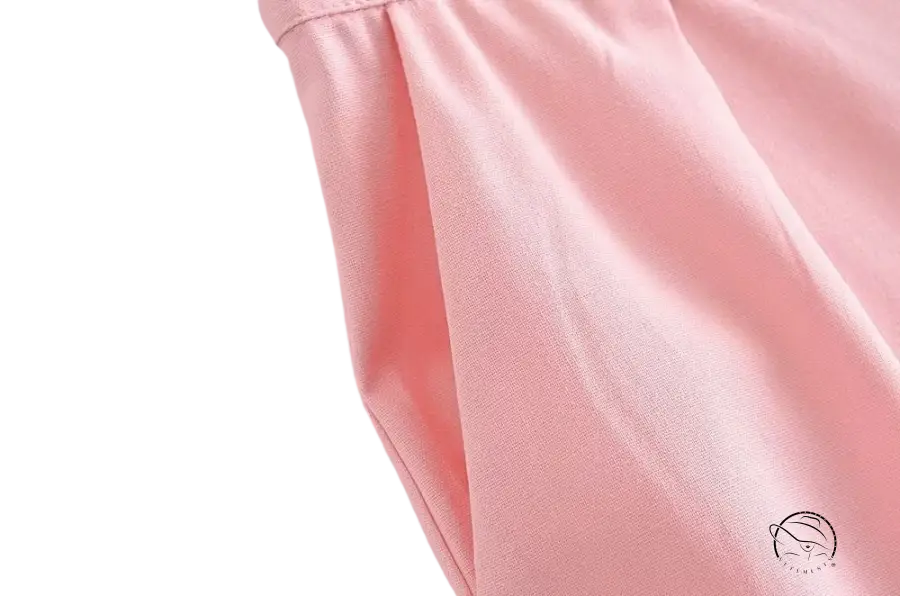 Pink fabric pocket in elegant French style V-neck polyester top