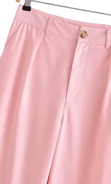 Elegant French style pink wide-leg trousers in sleeveless V-neck polyester