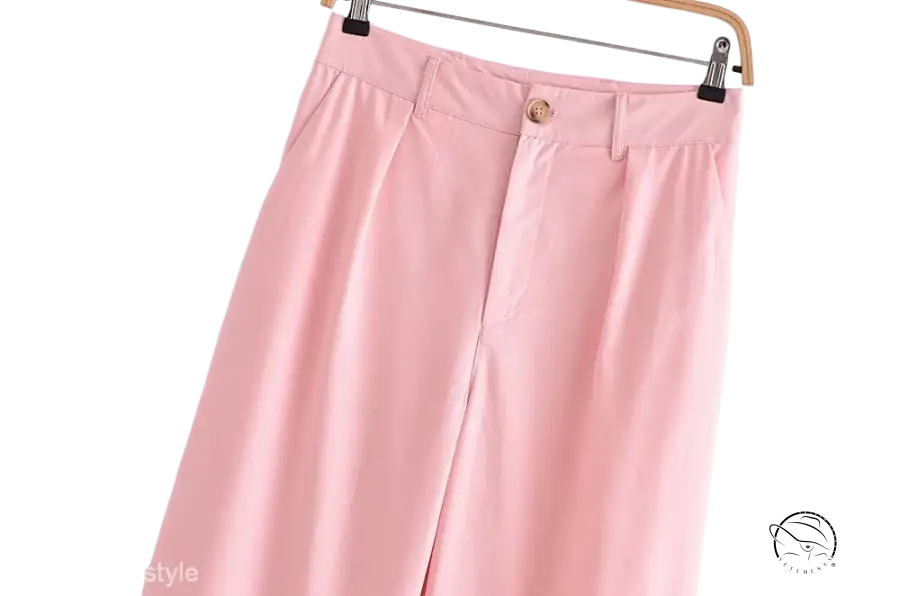Elegant French style pink wide-leg trousers in sleeveless V-neck polyester