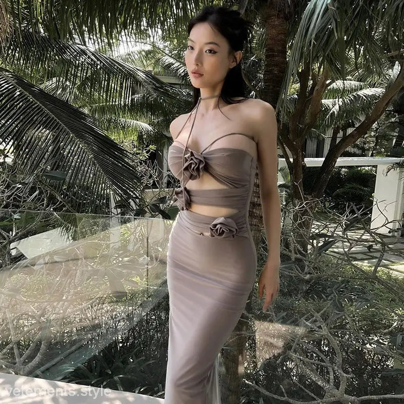 ELEGANT HALTER FLORAL MAXI DRESS-VETEMENTS