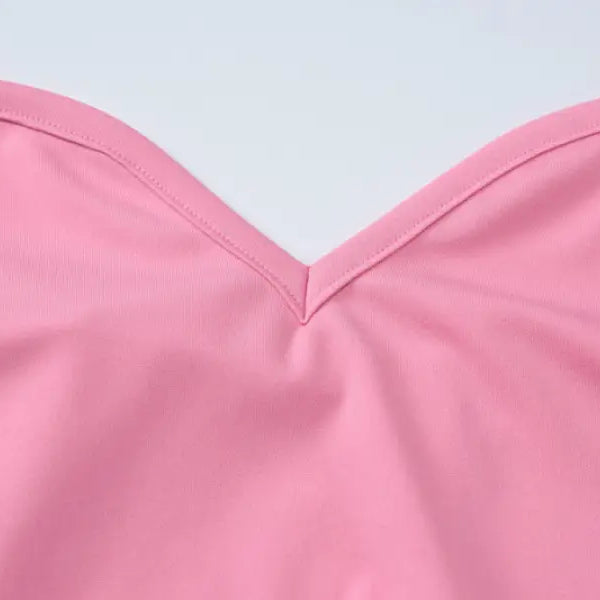 Pink V-neck garment showcasing an elegant halter high waist slim dress design