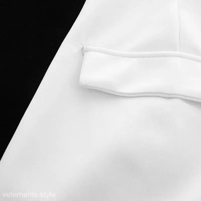 Elegant High Waist Short Dress with Pockets showcasing a white blazer pocket detail