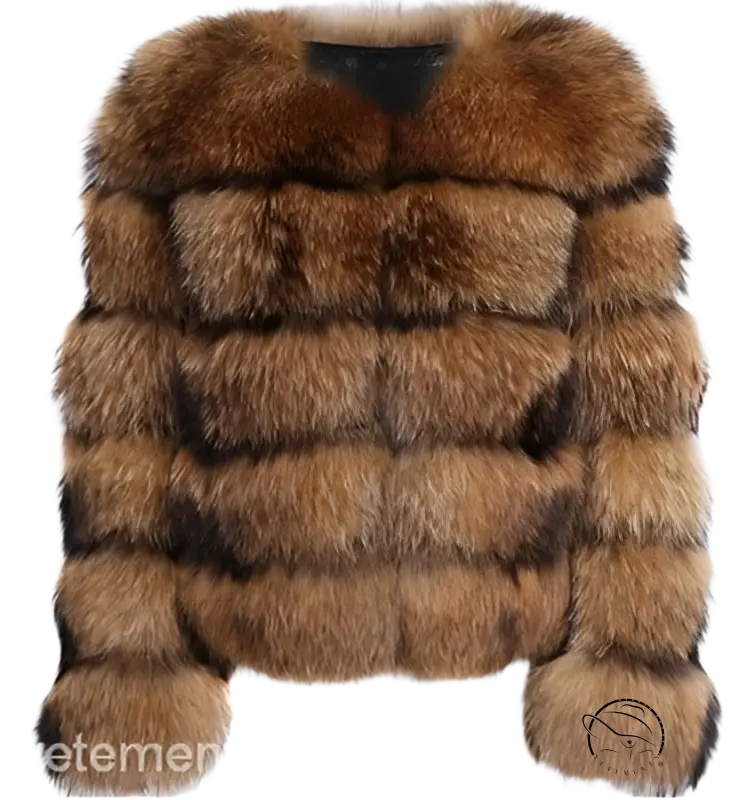 Elegant imitation raccoon fur coat with brown fox plush layers