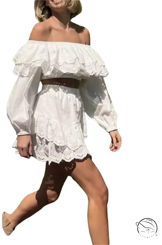 White off-shoulder jacquard ultra short high waist crop top with puffy sleeves