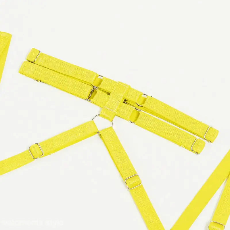 Yellow adjustable harness from Elegant Lace Solid Cutout Halter Lingerie Set, perfect for sexy halter lingerie
