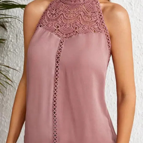 Sleeveless pink blouse with intricate lace detailing, part of Leather Red Corset collection, free shipping available