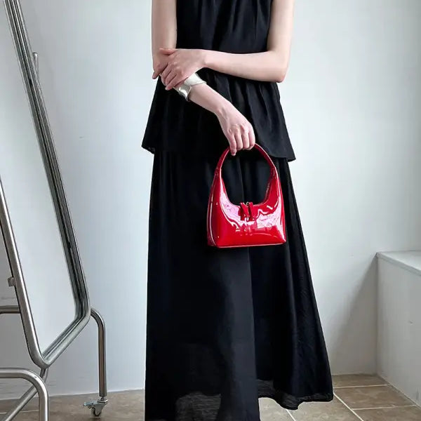 Sleeveless black tiered dress from Elegant Lightweight Loose Tencel collection