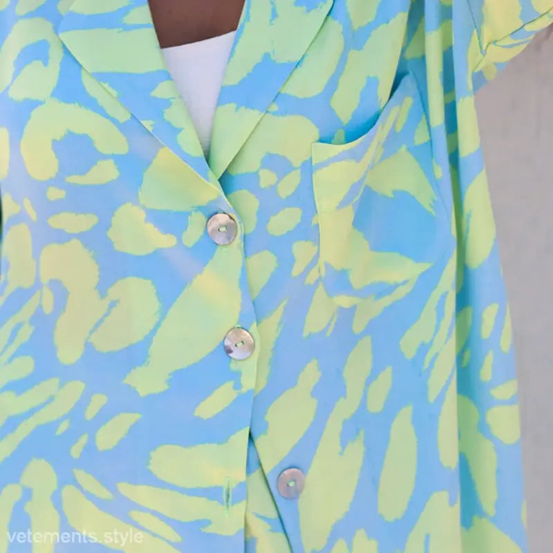 Blue and yellow patterned long sleeve silk pajamas from Elegant Long Sleeve Satin Printed Lounge Set Silk Pajamas