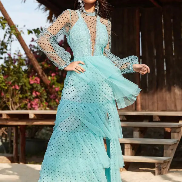 Elegant Long Sleeve Tiered Maxi Dress