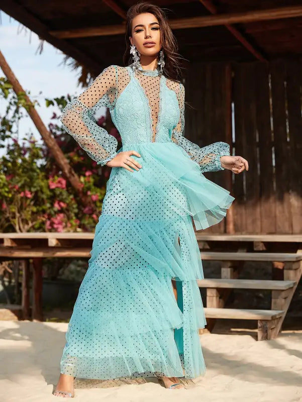 Elegant Long Sleeve Tiered Maxi Dress