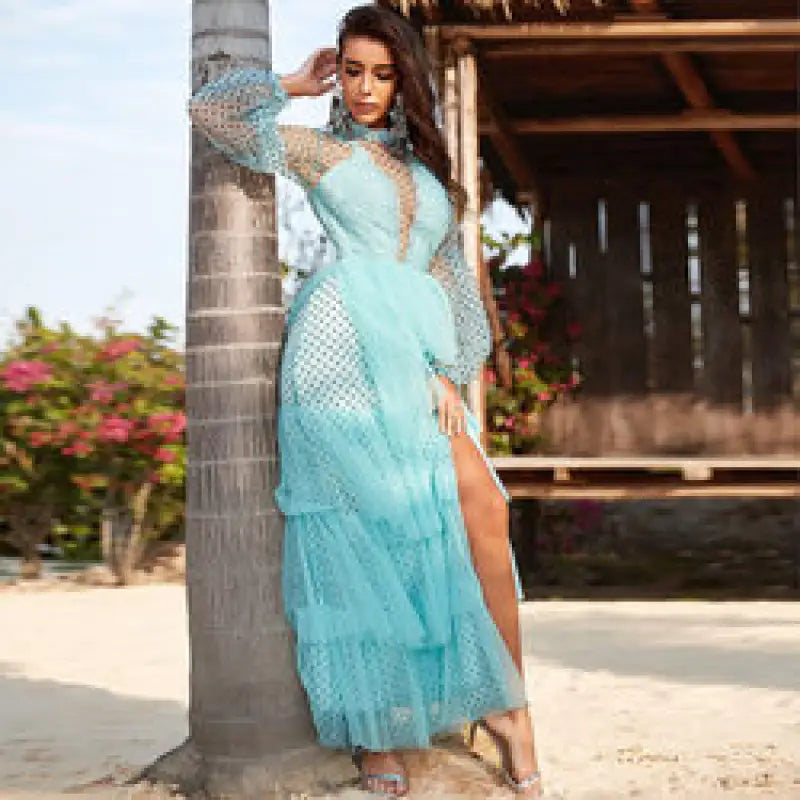 Elegant Long Sleeve Tiered Maxi Dress